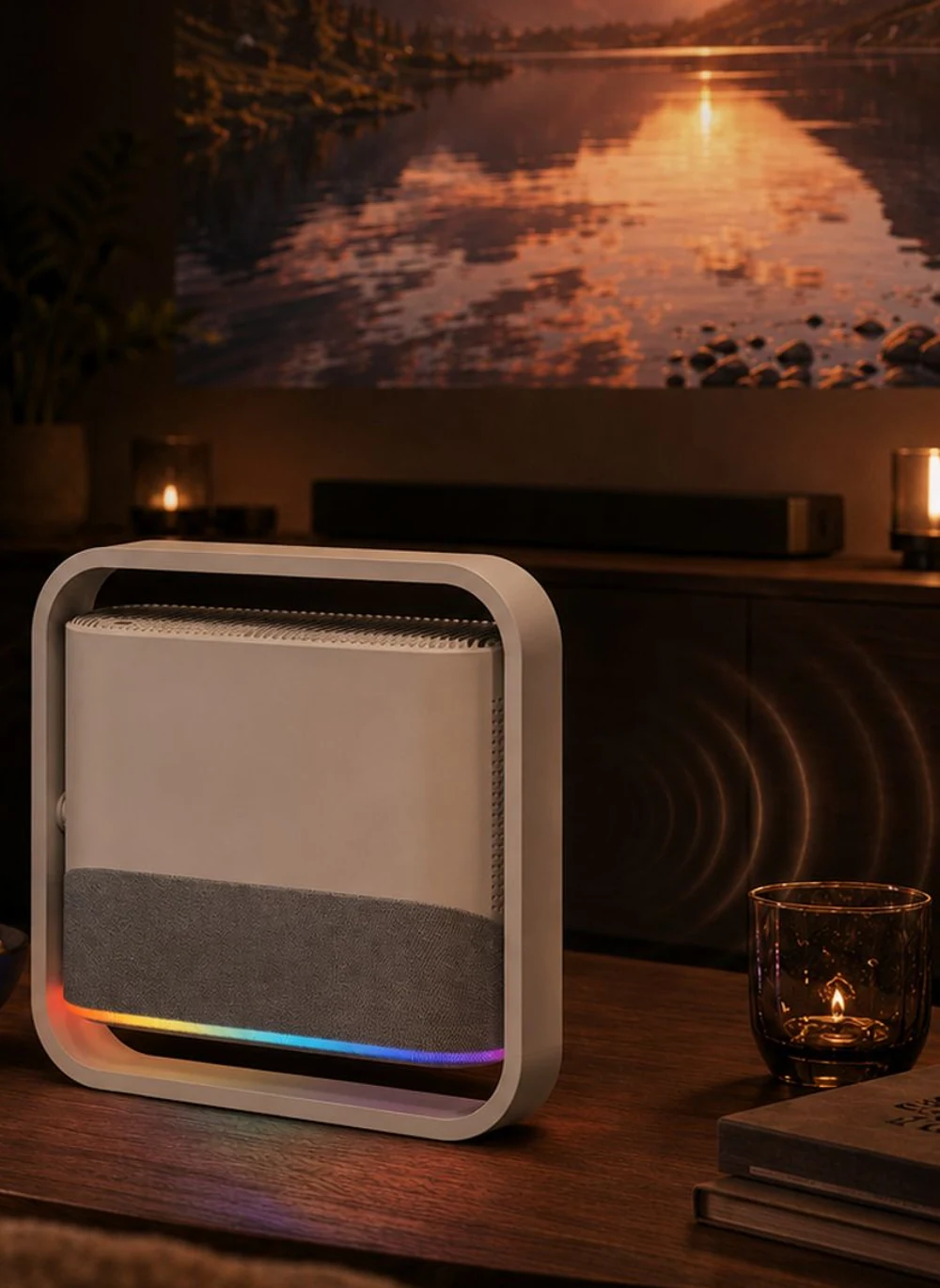 YUXUNITE Lumi X1 Pro projector in a home cinema setting